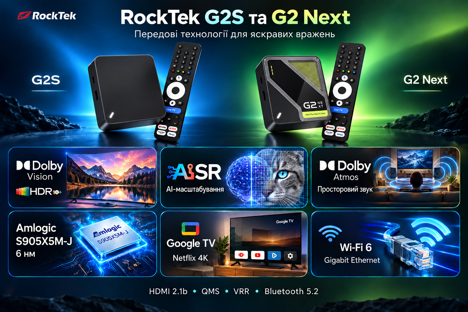 RockTek G2S / G2 Next — Google TV, AISR, Dolby Vision, Dolby Atmos