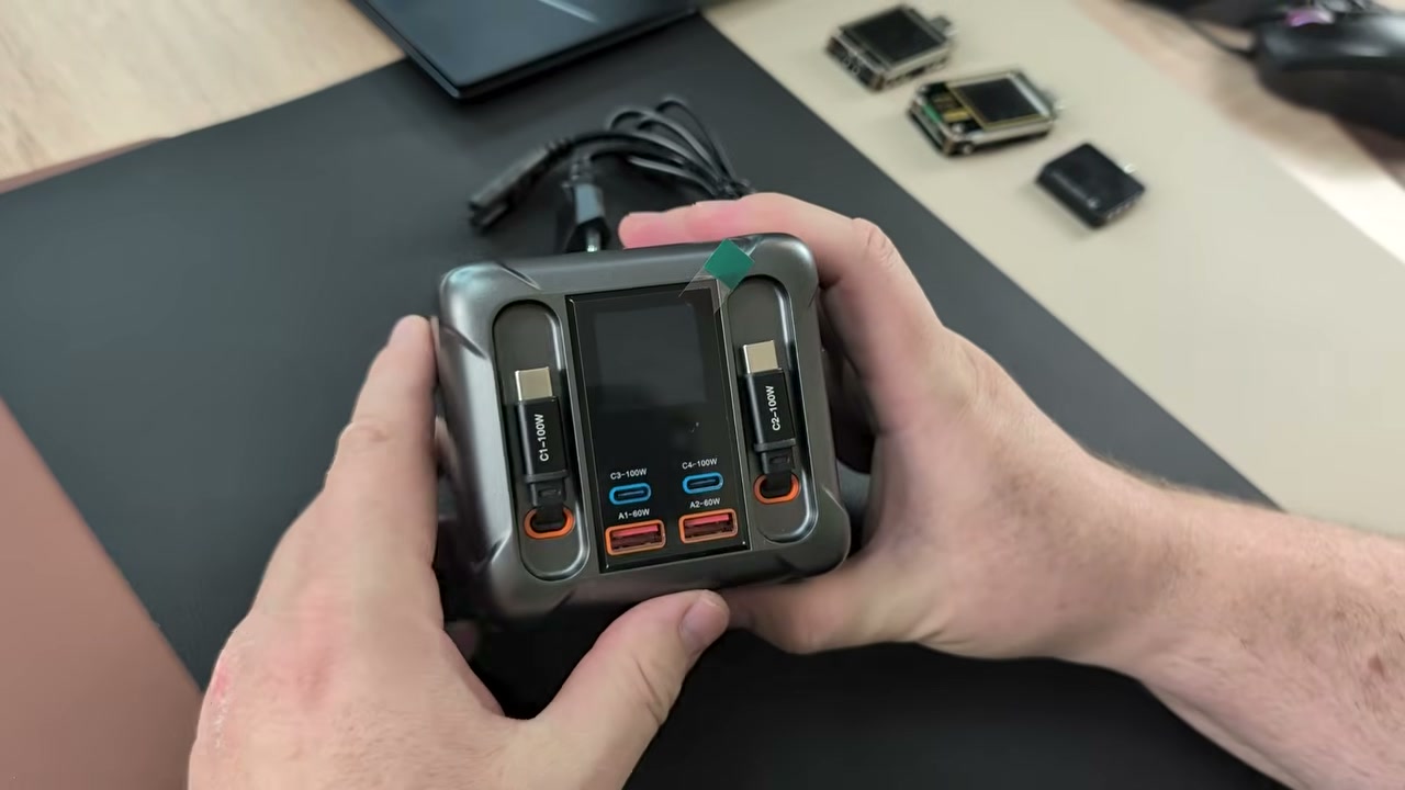ASOMETECH 300W GaN — порти та вбудовані USB-C кабелі